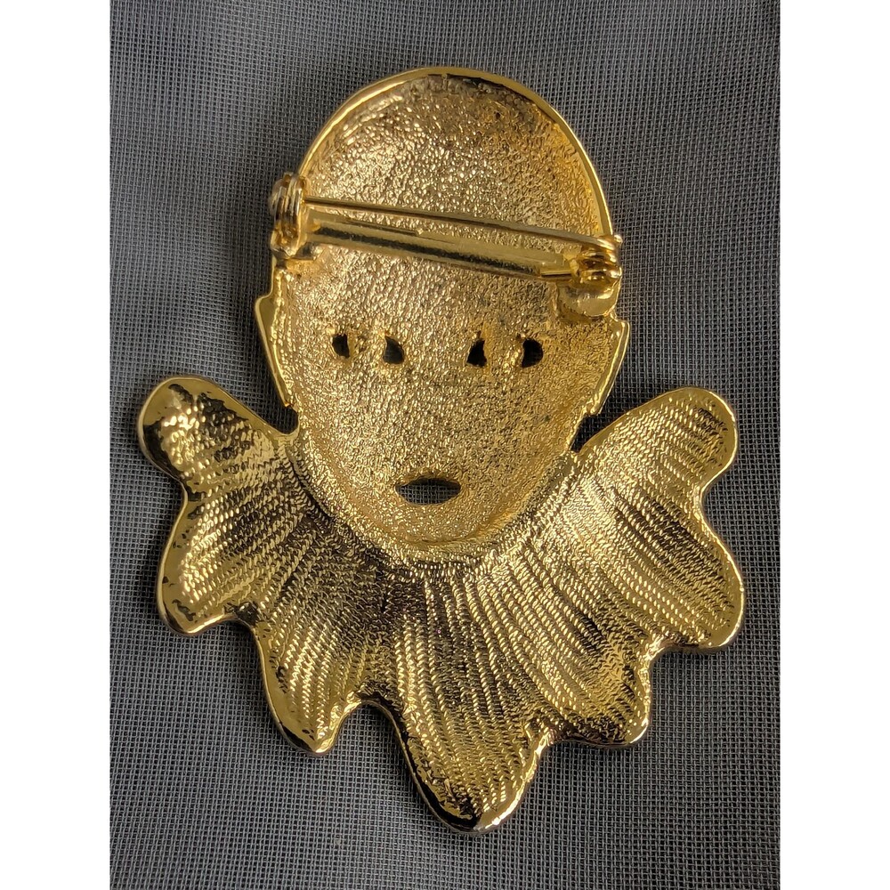 Vintage Theater Mask Brooch Gold Tone Mime Clown Pin Harlequin Jewelry Gift - Picture 2 of 5